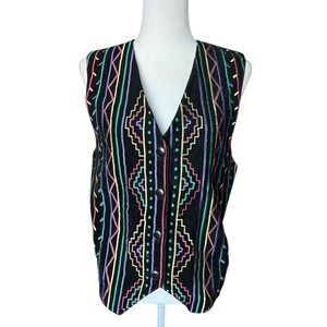 Vintage 80s/90s Genuine Leather Vest with Rainbow Embroidery <3